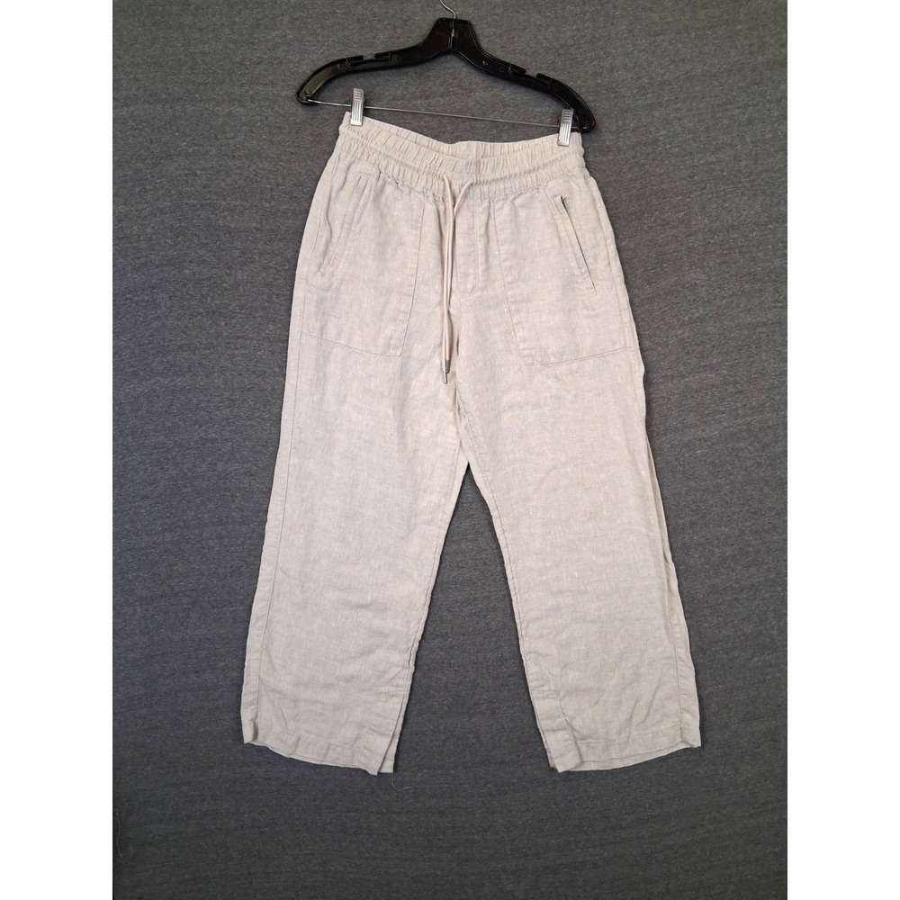 Athleta Womens Pants S Beige 100% Linen Drawstring Zip Pocket Coastal Capsule